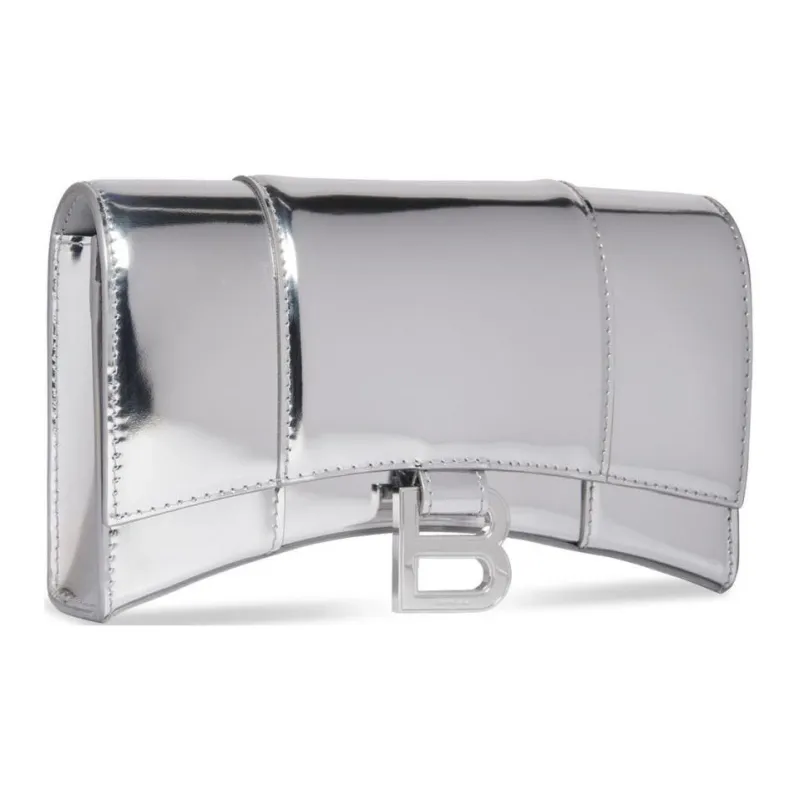 Balenciaga Calfskin Wallet Shoulder Bag Women's Silver-2