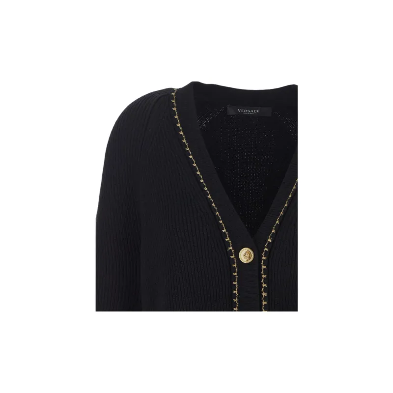 VERSACE Medusa Button Wool Knit Cardigan 'Black'-4