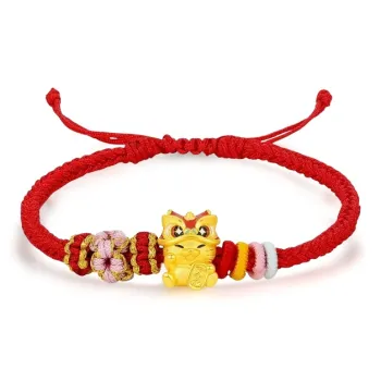 Avani Waking Lion Lucky Cat Hand Rope Red String Woven #Good Luck 999 Solid Gold Priced In Gram Gold Bracelet Women's