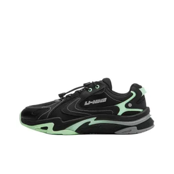 LINING YOUNG Slip Resistant Breathable Low Top Kids Lifestyle Shoes Black/Fluorescent Aqua Green Teenagers