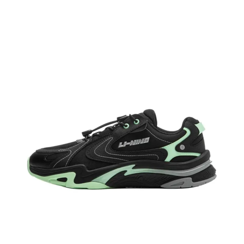 LINING YOUNG Slip Resistant Breathable Low Top Kids Lifestyle Shoes Black/Fluorescent Aqua Green Teenagers-0
