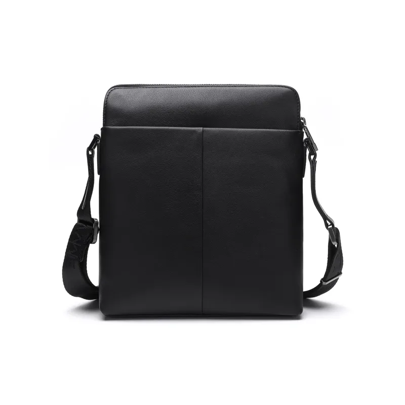 ELLE HOMME Cow Leather Shoulder Bag, Crossbody Bag Regular Men's Black-3