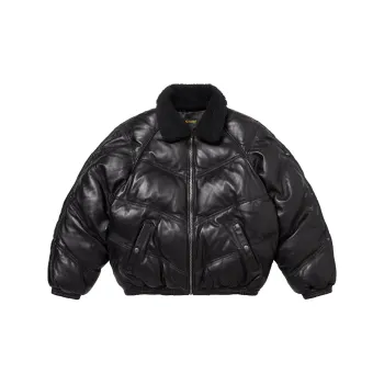 Supreme Schott Chevron Leather Down Puffer Jacket - POIZON