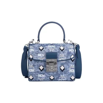 MCM Cow Leather Handbag Women's Blue