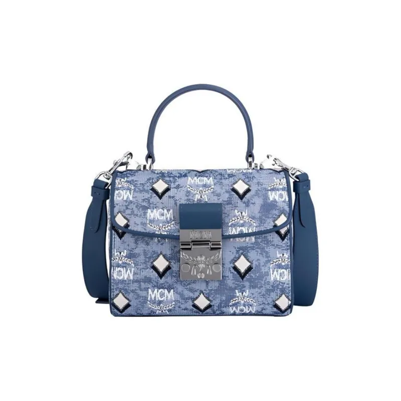 MCM Cow Leather Handbag Women's Blue-0