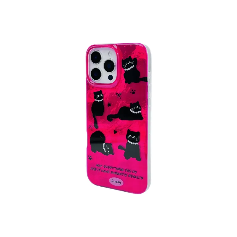 Wei Xin Acrylic Material Pearl Necklace Black Cat Phone Cases Compatible With IPhone 16/15 Pro Max/Apple 13/14 Pro/Max-4