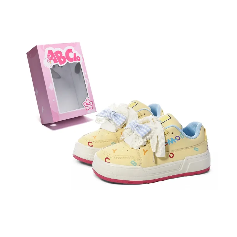 ABCIO Slip Resistant Waterproof Height Increasing Low Top Skateboard Shoes Women's Yellow-5