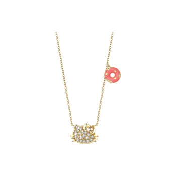 TIDECOLOR Hello Kitty S925 Silver With Zircon Necklaces Women's Light Gold