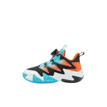 QIAODAN Anti Slip Wear Resistant Low Top Children's Basketball Shoes Black/Ice Blue Children Aged 3 7 Years Old