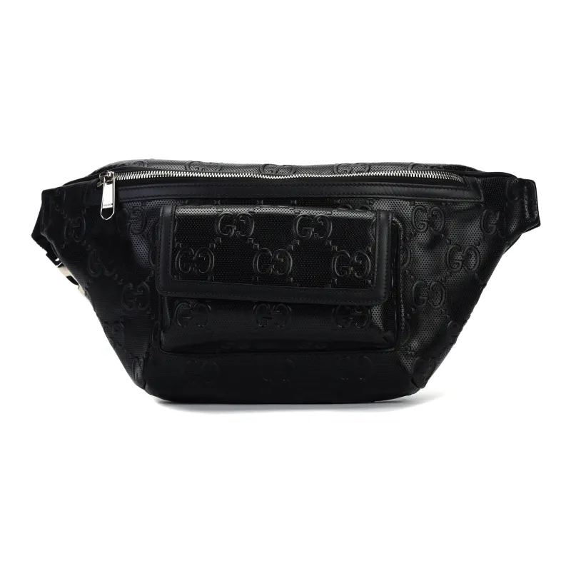 GUCCI Leather Sling Bag, Fanny Pack Medium Size Unisex Black-0