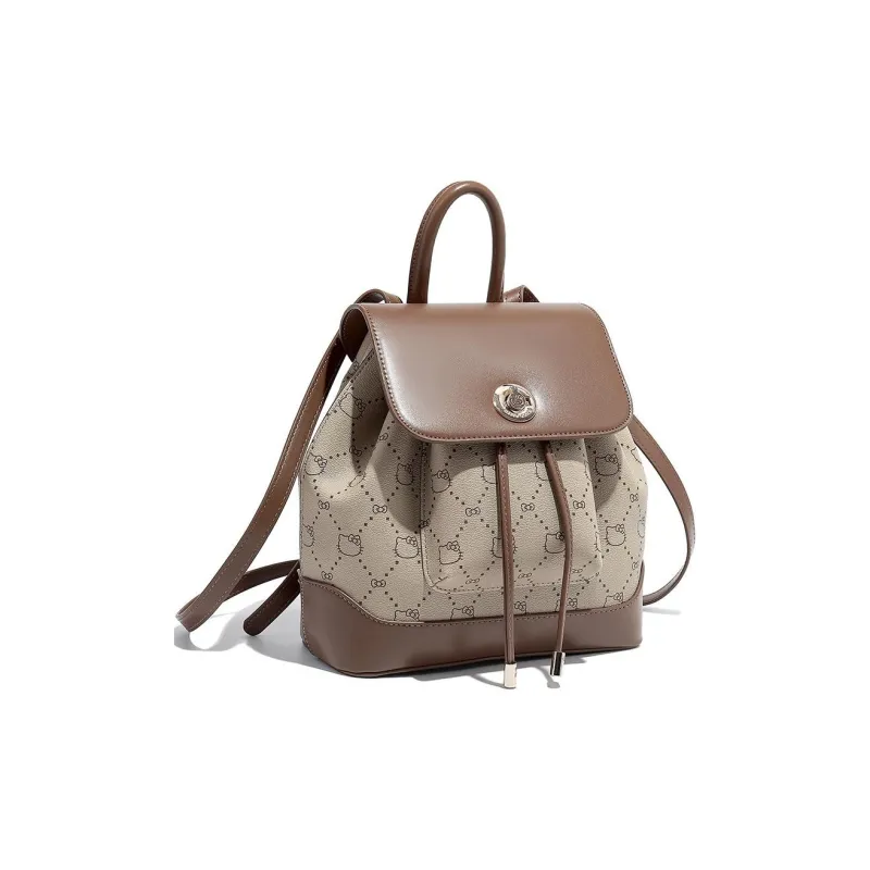 MESUCA Sanrio Hello Kitty Series PU Backpack Small Size Women's Khaki/Ecru/Dark Coffee-2