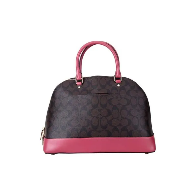 COACH Sierra PVC Dome Bag Shoulder Bag Crossbody Bag Handbag Women's Dark Coffee/Peach Red-2