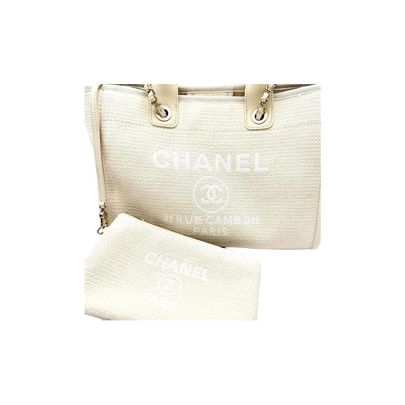CHANEL Canvas Bag, Tote Bag, Shopping Bag, Shoulder Bag, Handbag Women's Cream-3