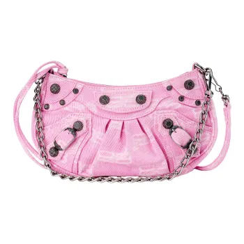 Balenciaga Le Cagole Cotton Washed Denim Portable Crossbody Bag, Shoulder Bag Mini Women's Pink