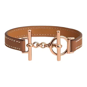 HERMES Calfskin, Metal, Rose Gold Plated Bracelets Women's Brown