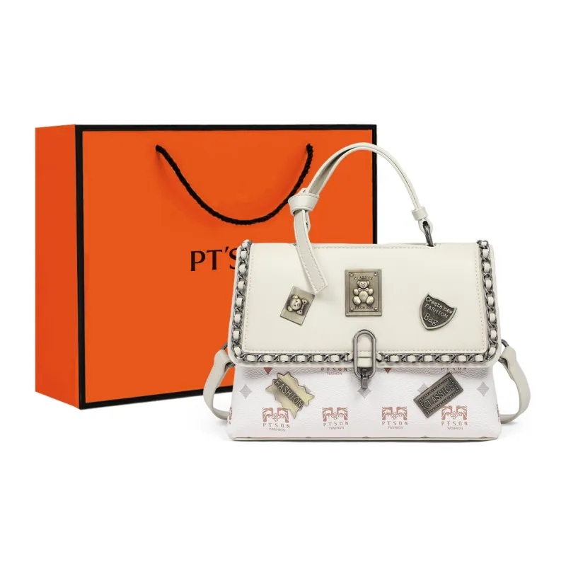 PT'SON PVC Small Square Bag, Handbag, Shoulder Bag, Crossbody Bag Regular Women's White/Coffee-0