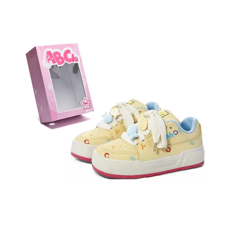 ABCIO Slip Resistant Waterproof Height Increasing Low Top Skateboard Shoes Women's Yellow-15