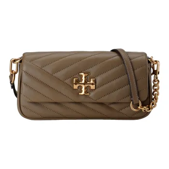 TORY BURCH Kira Leather Handbag, Shoulder Bag Trumpets Women's Brown Green