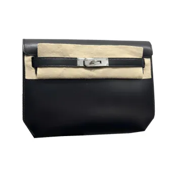 HERMES Kelly Depeches Box Leather Clutch Unisex 89 Noir Black