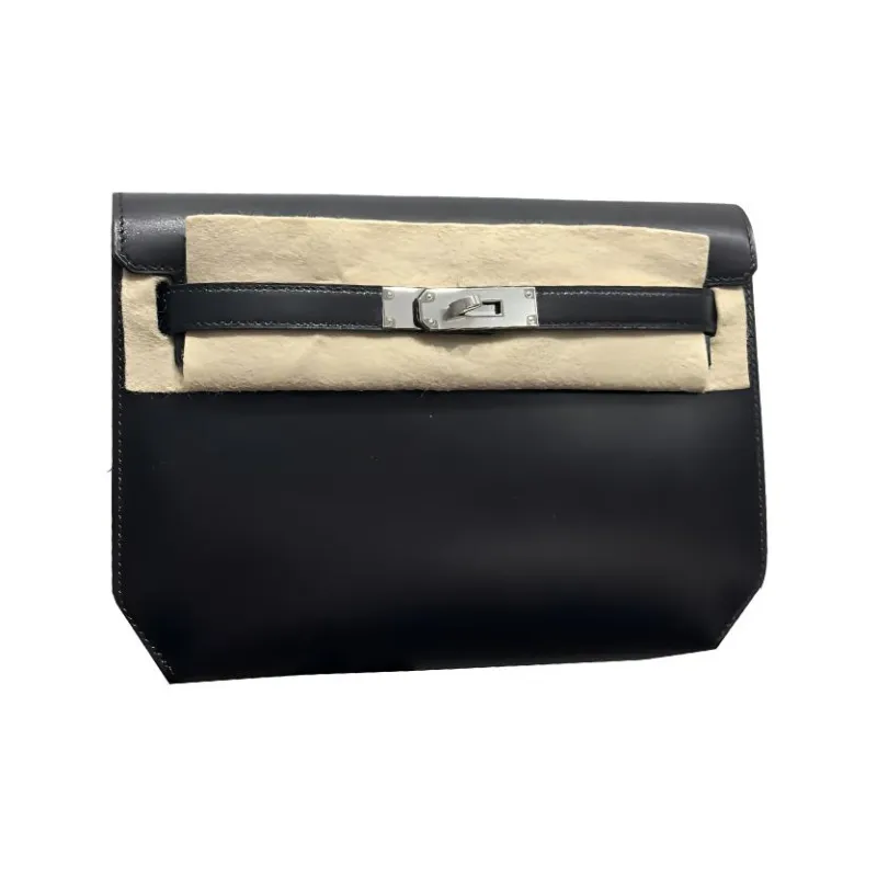 HERMES Kelly Depeches Box Leather Clutch Unisex 89 Noir Black-0