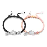 S999 Fine Silver-Chinese Auspicious Animal "Qingjie" Bracelet (Pink+Black)