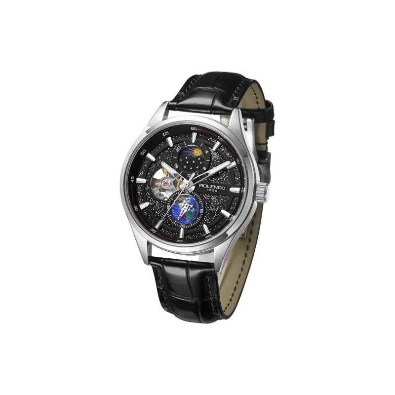 ROLENDO R Automatic Mechanical Movement Cowhide Strap Watch Men's Watches Black Dial-1