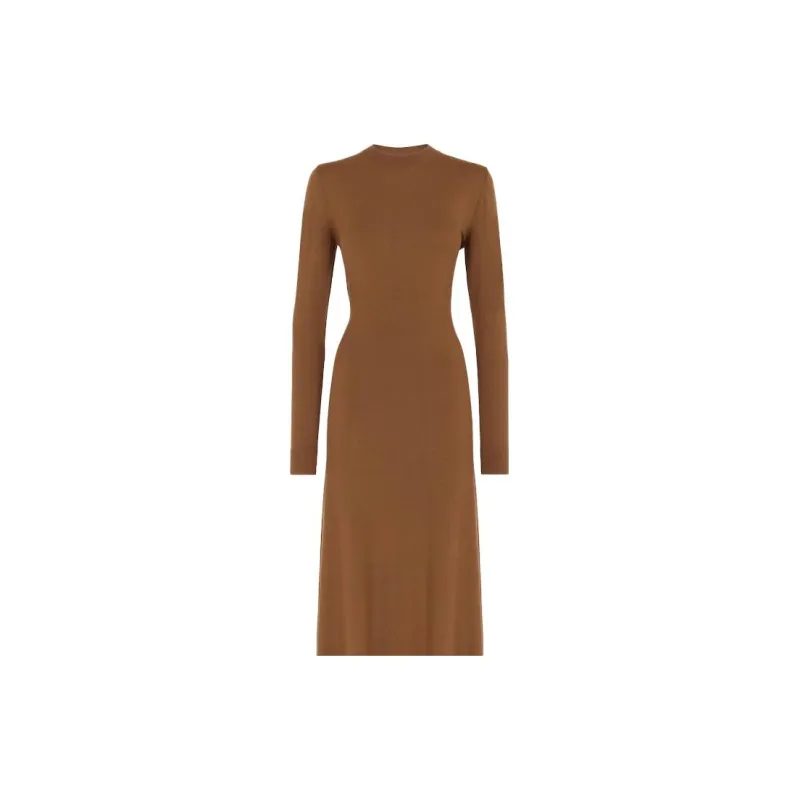 FENDI Brown Wool Dress Long Sleeved Dresses Women's Brown-2