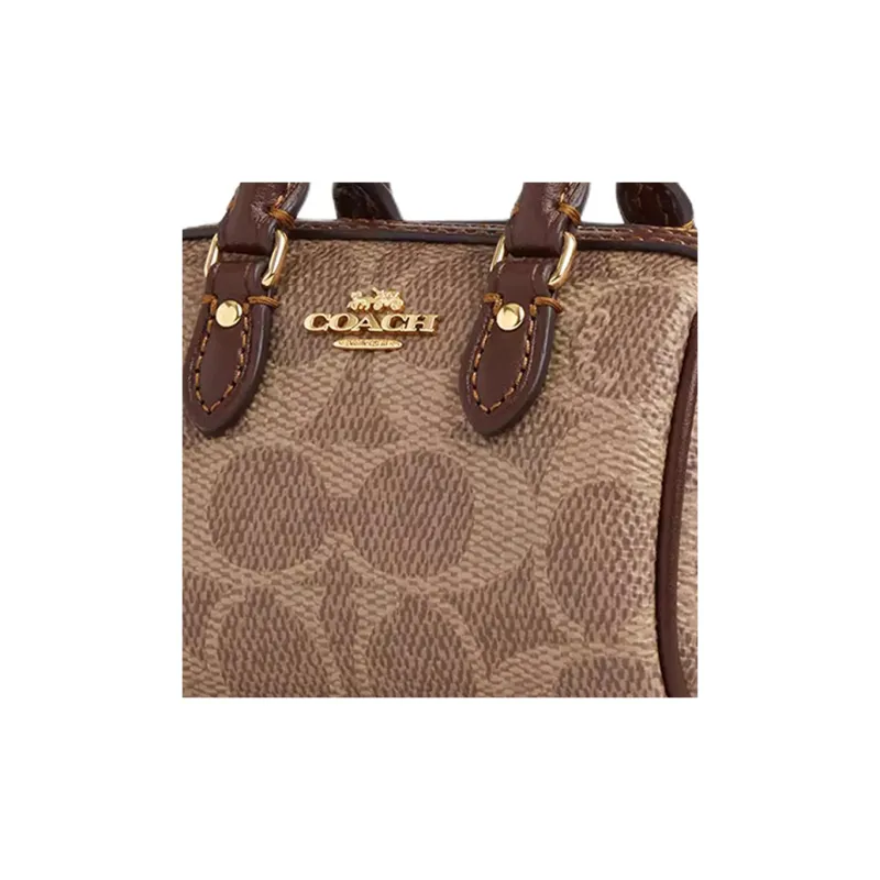 COACH Coated Canvas With Smooth Leather Bag Charm Bag Merch Mini Women's Gold & Tan & Brown-2