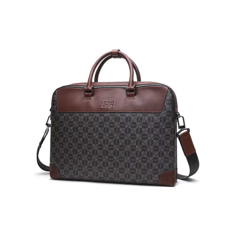 ELLE HOMME PVC Artificial Leather With Synthetic Leather Crossbody Briefcase Tubas Men's Dark Coffee-1