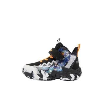QIAODAN Anti Slip Wear Resistant Mid Top Children's Basketball Shoes Black/Jordan White Children Aged 3 7 Years Old