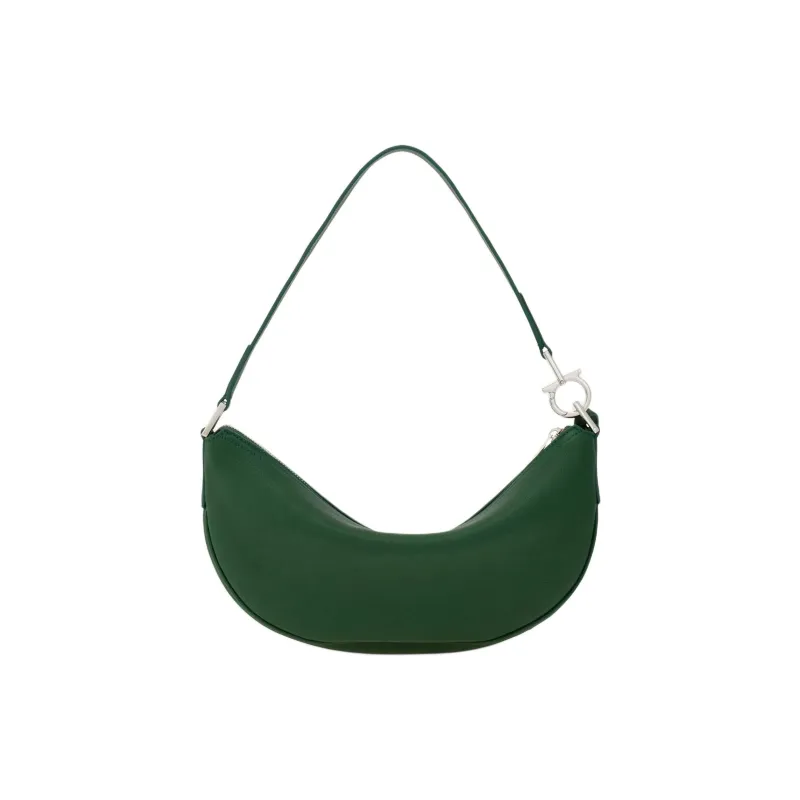 FERRAGAMO Textured Cow Leather Hobo Bag Handbag Small Size Women's Forest Green-2