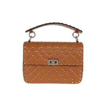 Valentino Rockstud Leather One Shoulder Handbags Medium Size Women's Flesh Cardamom Color