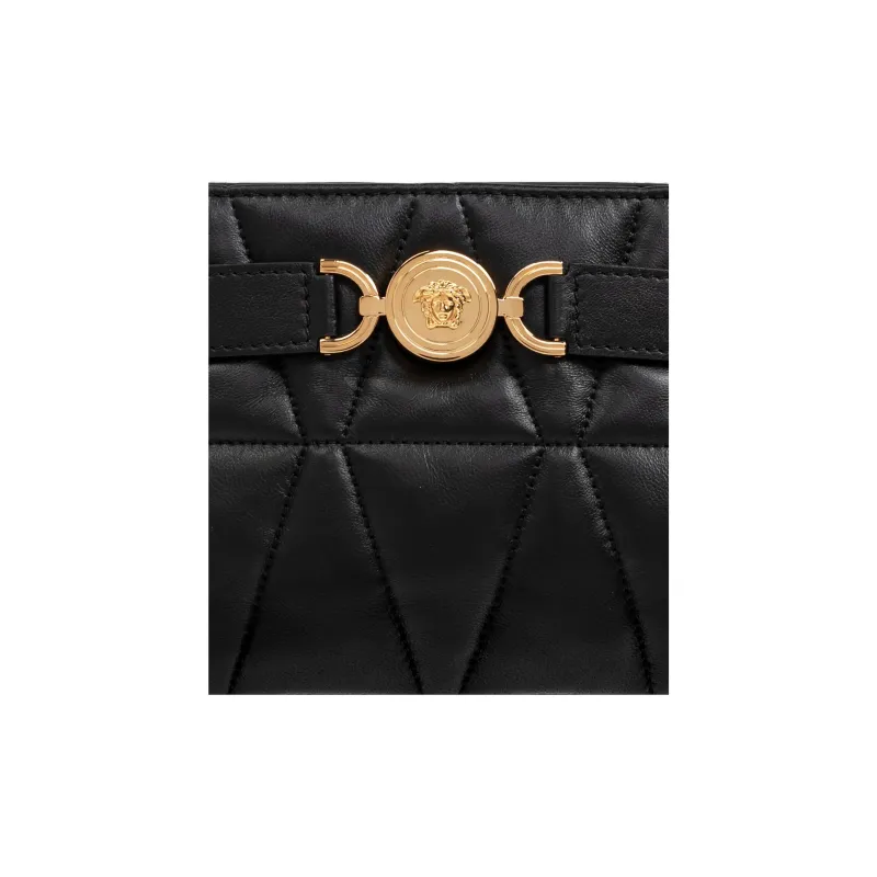VERSACE VERSACE Leather Crossbody Bag Shoulder Bag Large Size Women's Black-4