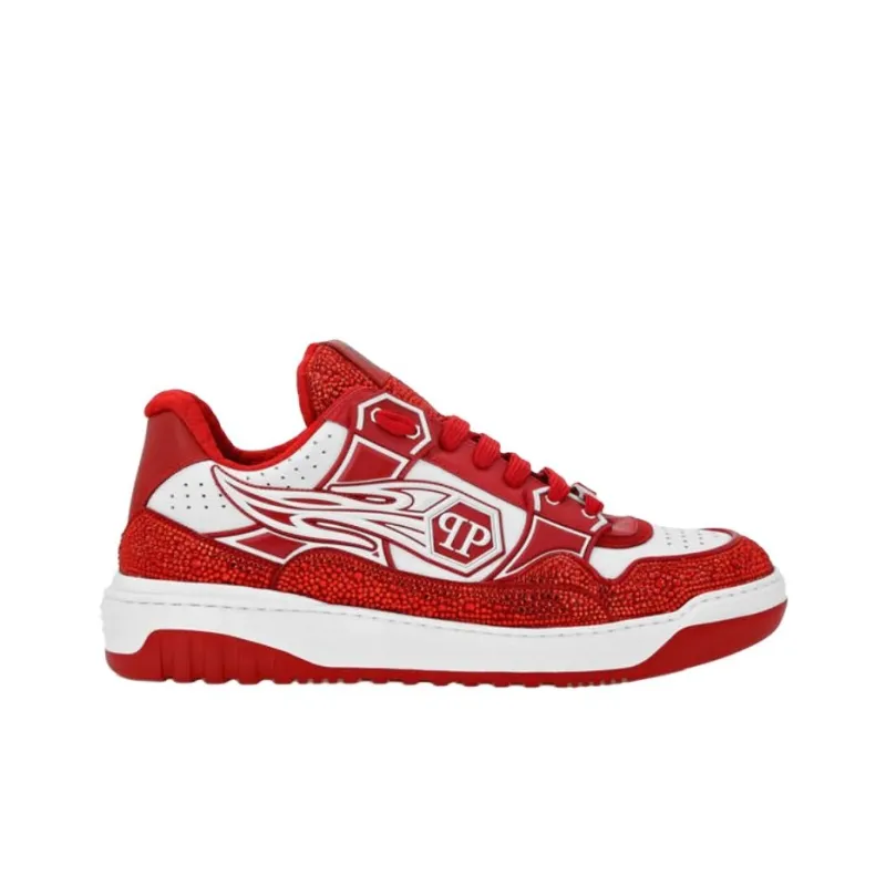 PHILIPP PLEIN Hexagon Low-Top Skateboard Shoes Men's Red-1