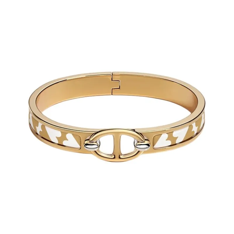 HERMES Gold Plated Enamel Bangles Unisex White-0