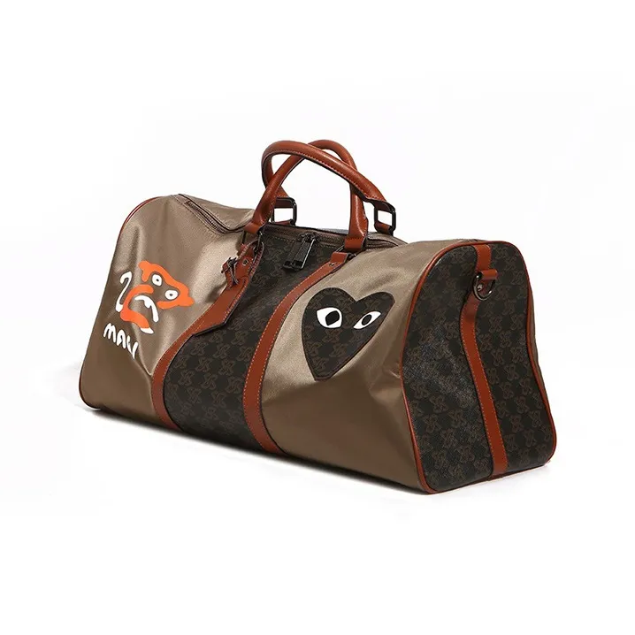 VIHUS Oxford Patchwork PVC Gym Bag Handbag Travel Bag Unisex Black/Brown-2