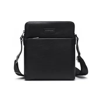 ELLE HOMME Cow Leather Shoulder Bag, Crossbody Bag Regular Men's Black