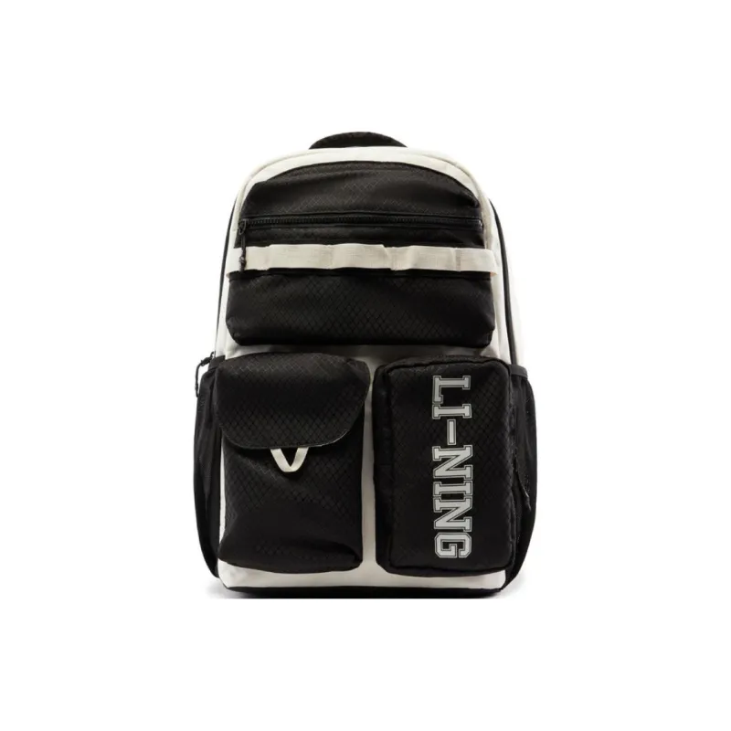 LiNing Sports Life Collection Polyester Backpack Unisex Black & Silver Fir Gray-0