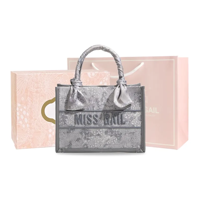 MISS GAIL Artificial Leather Tote Bag, Shopping Bag, Handbag Medium Size Women's Blue/Gray-0