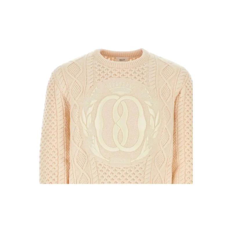 BALLY Logo Embroidered Cable Knit Jumper-2