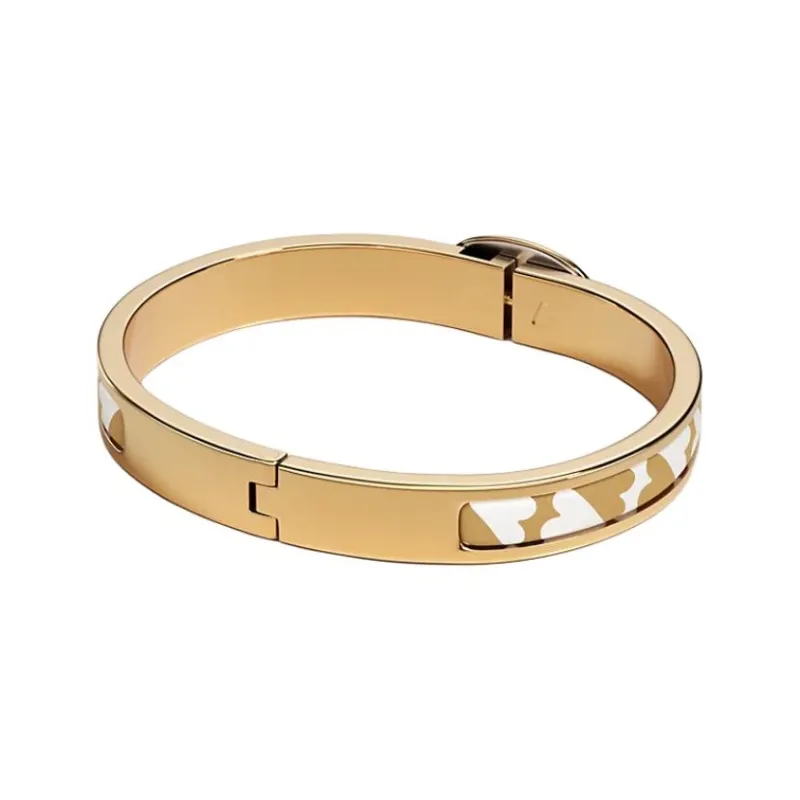 HERMES Gold Plated Enamel Bangles Unisex White-1