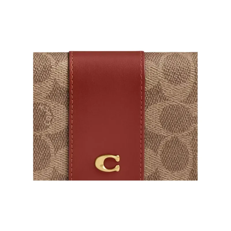 COACH Card Case Canvas With Calfskin Ultra Thin Card Holder Mini Women's Brass & Cinnamon & Rusty Red-2
