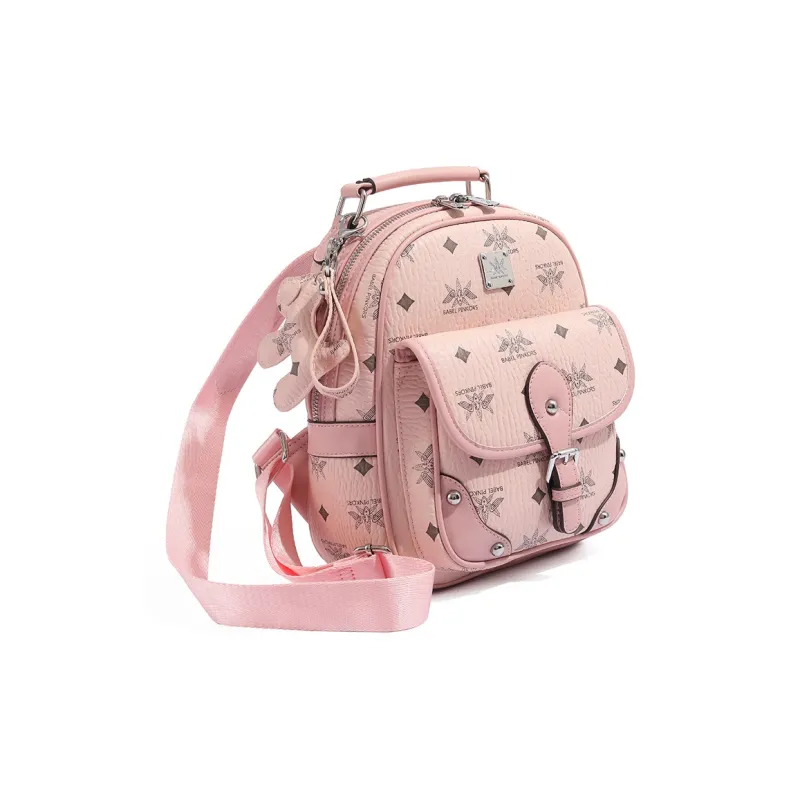 MISS GAIL Synthetic Leather Backpack Women's Pink/Beige Yellow/Black White-2