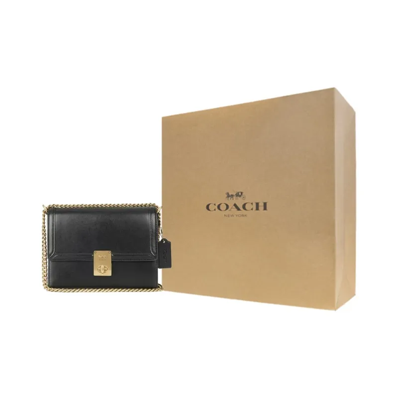 COACH Hutton Cow Leather Envelope Bag Shoulder Bags Small Size Women's Black-5