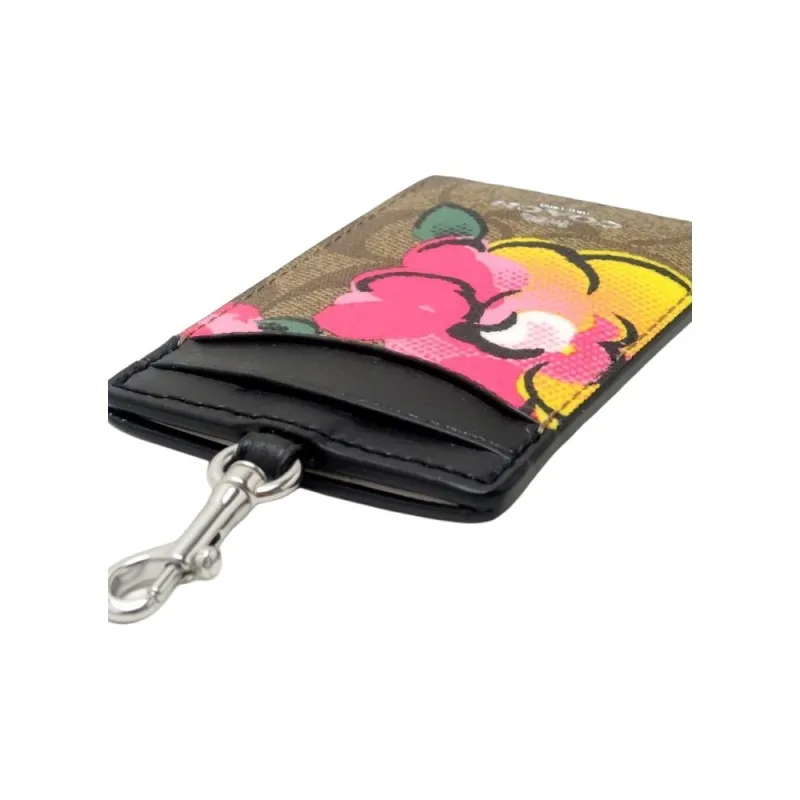 COACH Lanyard Leather Card Holder Small Size Women's Black Brown Multicolor-3