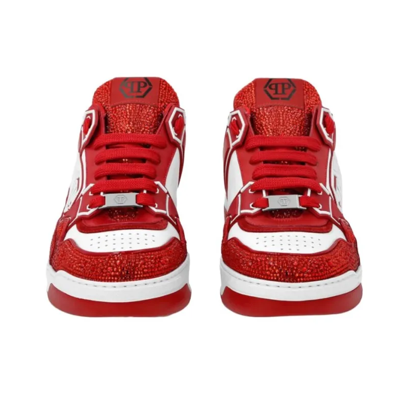 PHILIPP PLEIN Hexagon Low-Top Skateboard Shoes Men's Red-7