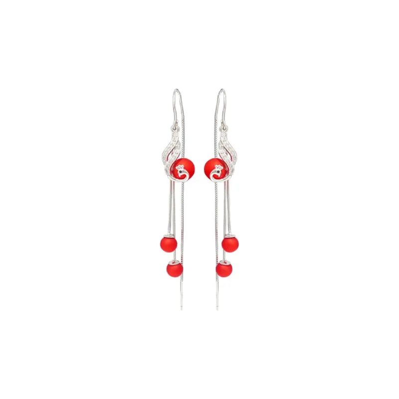 Old Qingyun Silver Building 990 Silver Earrings Women's-0