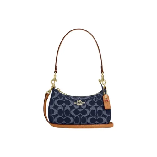 COACH Teri Fabric Artificial Leather Shoulder Bag Mini Women
s Denim Blue