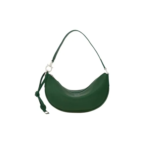 FERRAGAMO Textured Cow Leather Hobo Bag Handbag Small Size Women's Forest Green