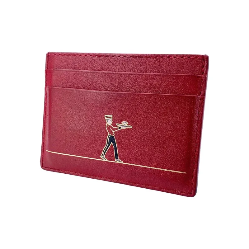 CARTIER Solid Color Calfskin Card Holder Women's Red-2